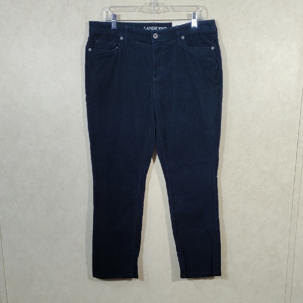 7116 Lands' End blue corduroy Mid Rise Straight Leg Jeans 14P NWT